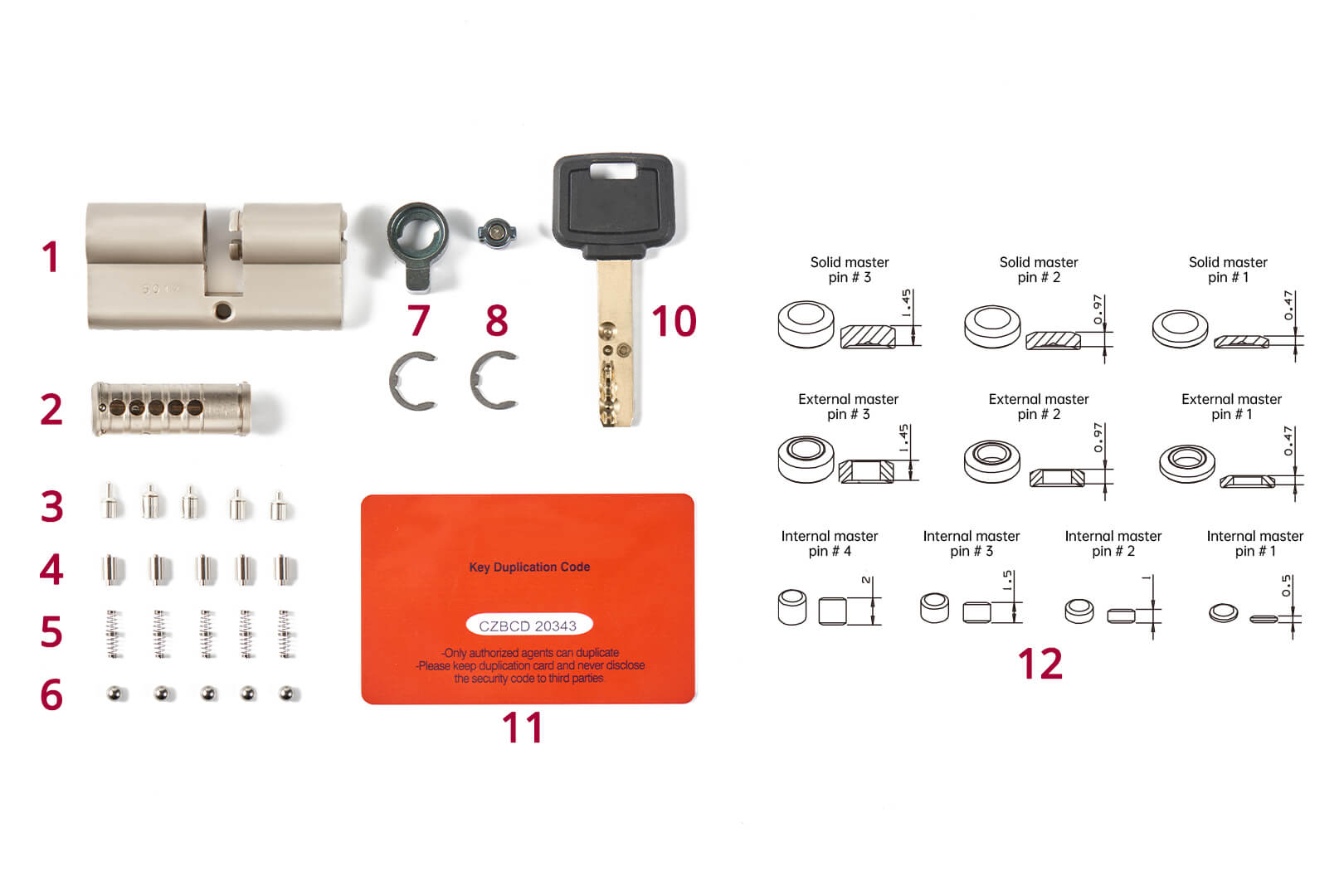 peijian2 lock cylinder telescopic pins and master pins
